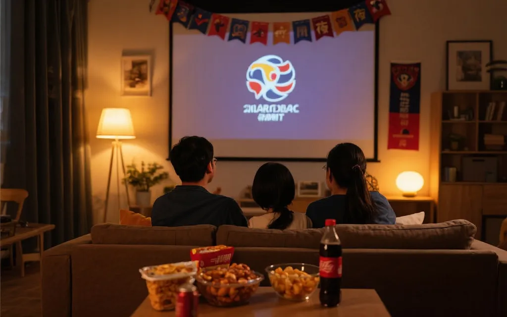 决赛夜观赛场景：客厅投影、零食饮料与应援布置